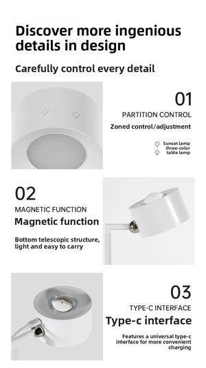 LED table lamp with three-color lighting modes displayed