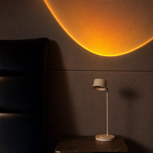 LED table lamp with sunset glow lighting mode on nightstand